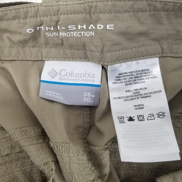 Columbia Pants Mens Omni-Shade Beige Convertible Cargo Pockets HikingWork 38 x30 - Picture 5 of 5
